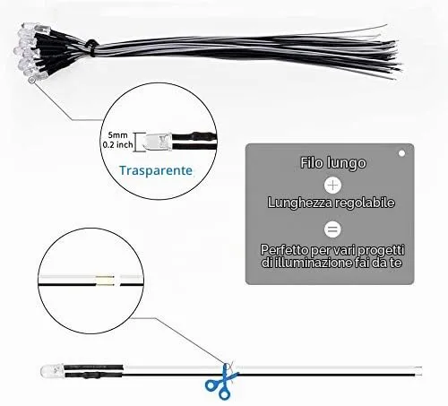 YIXISI 50 Pezzi LED 5mm Precablati 12V 20cm, Bianco Freddo - immagine 4