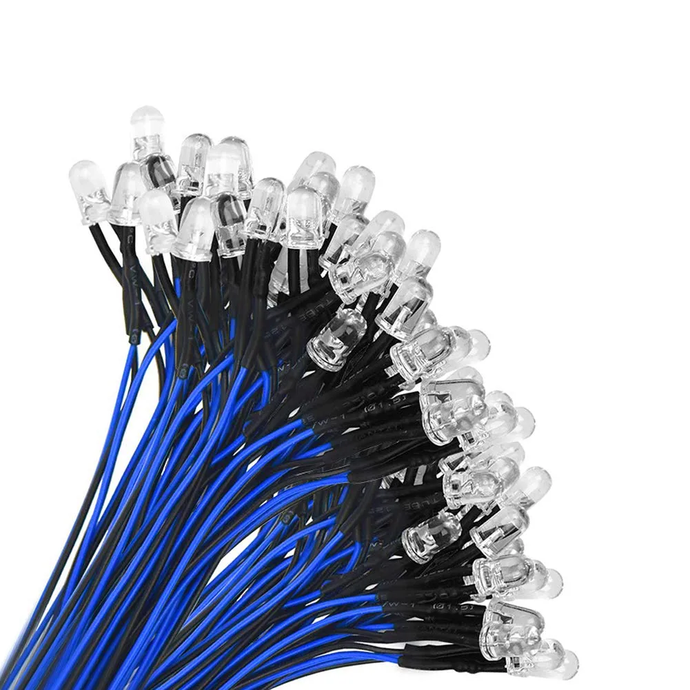 YIXISI LED 5mm Precablati 12V 20cm, 50 Pezzi, Blu - immagine 1