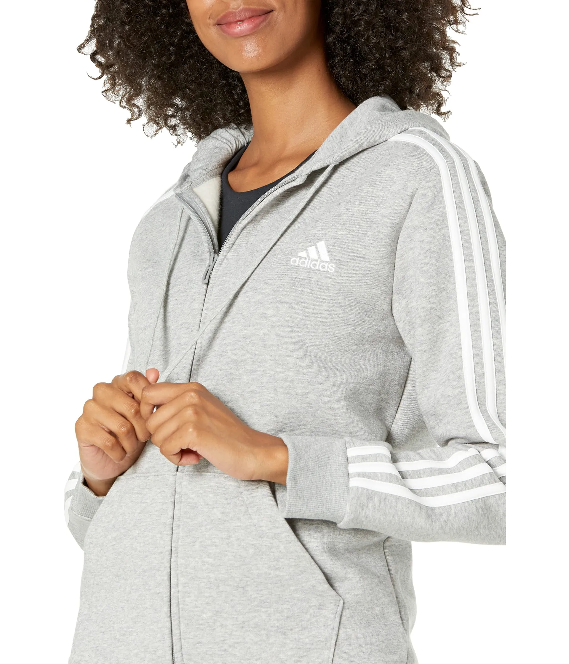 adidas Womens Essentials Full-Zip Hoodie - Medium Grey Heather/White, Medium - immagine 3
