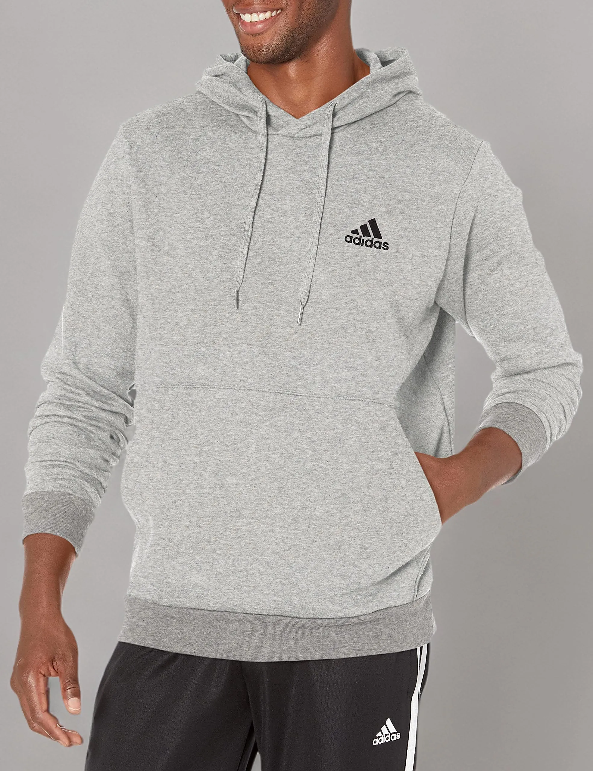 adidas Essentials Fleece Hoodie, Grey Heather/Black, XXL Big-Tall Men's - immagine 3