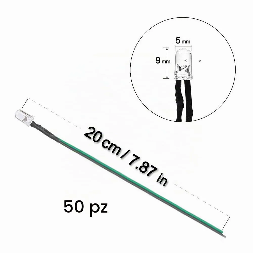 YIXISI 50 Pezzi LED 5mm Precablati 12V 20cm, Verde - immagine 2