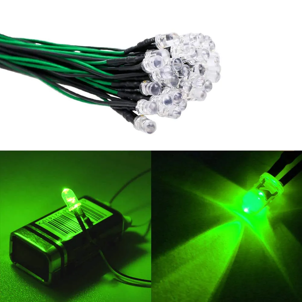 YIXISI 50 Pezzi LED 5mm Precablati 12V 20cm, Verde - immagine 5
