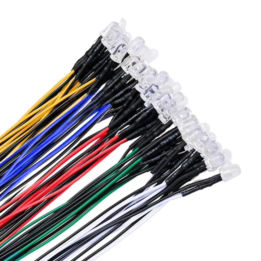 YIXISI 50 Pezzi LED 5mm Precablati 12V 20cm (Bianco, Rosso, Blu, Verde, Giallo) - immagine 1