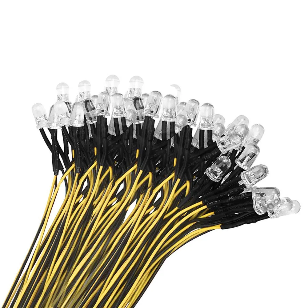 YIXISI 50 Pezzi LED 5mm Precablati 12V 20cm, Giallo - immagine 1
