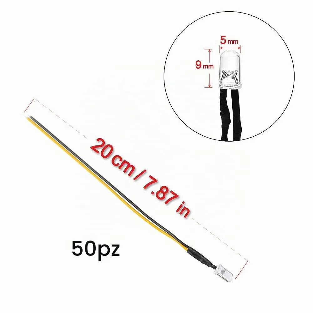 YIXISI 50 Pezzi LED 5mm Precablati 12V 20cm, Giallo - immagine 2