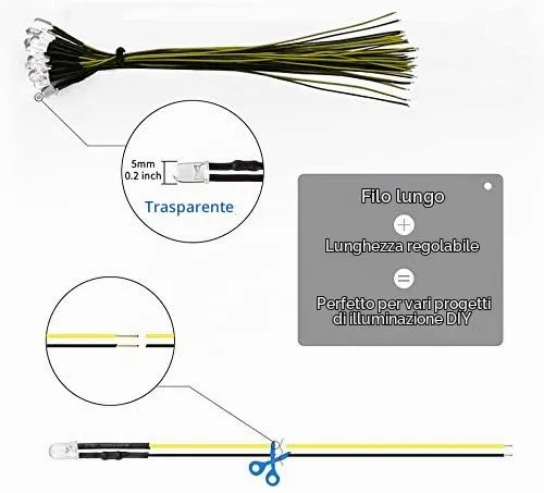 YIXISI 50 Pezzi LED 5mm Precablati 12V 20cm, Giallo - immagine 4