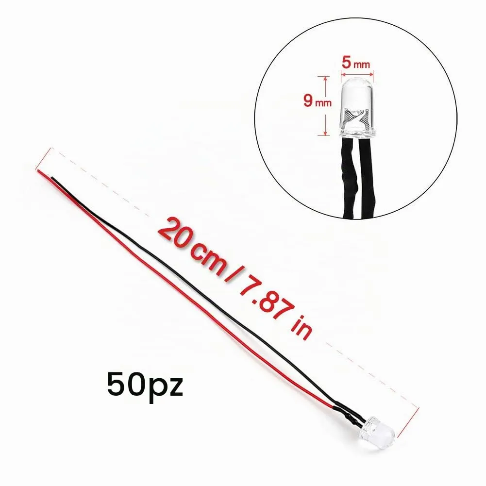 YIXISI 50 Pezzi LED 5mm Precablati 12V 20cm, Rosso - immagine 2