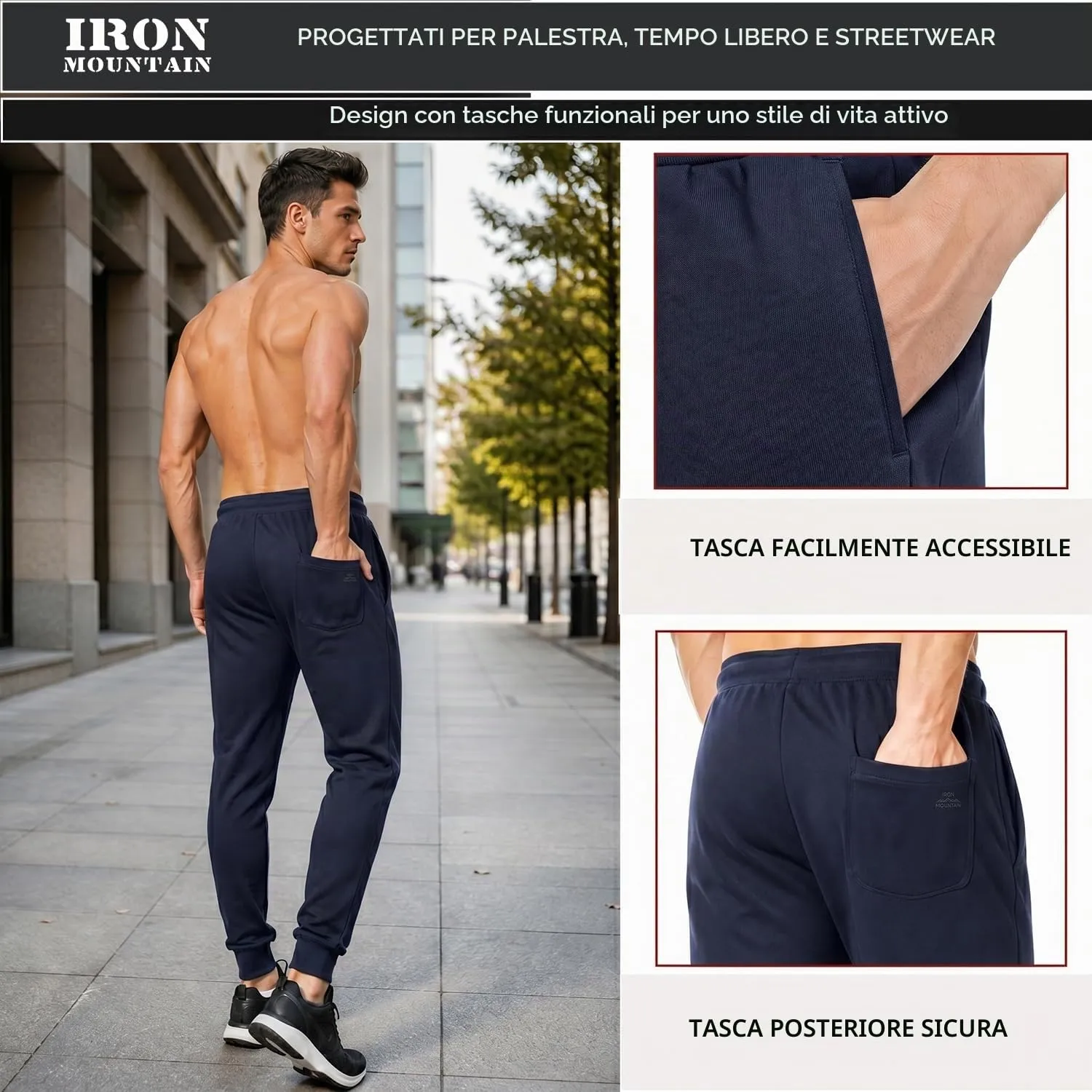 Iron Mountain IMPNT206 Pantaloni da jogging ecologici per uomo, Nero, S - immagine 6