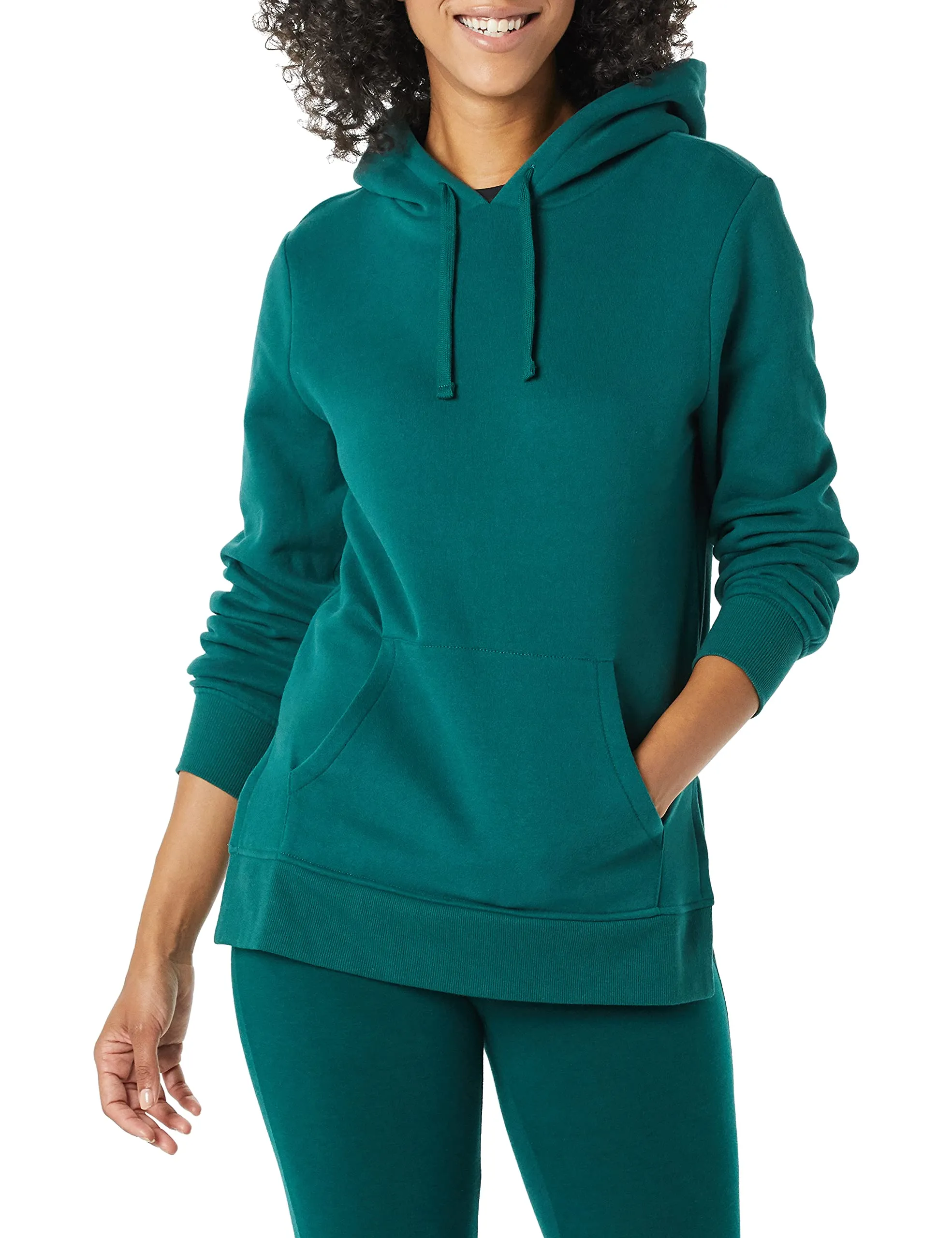 Amazon Essentials Felpa da Donna in Spugna Francese con Cappuccio, Verde Scuro, S - immagine 1