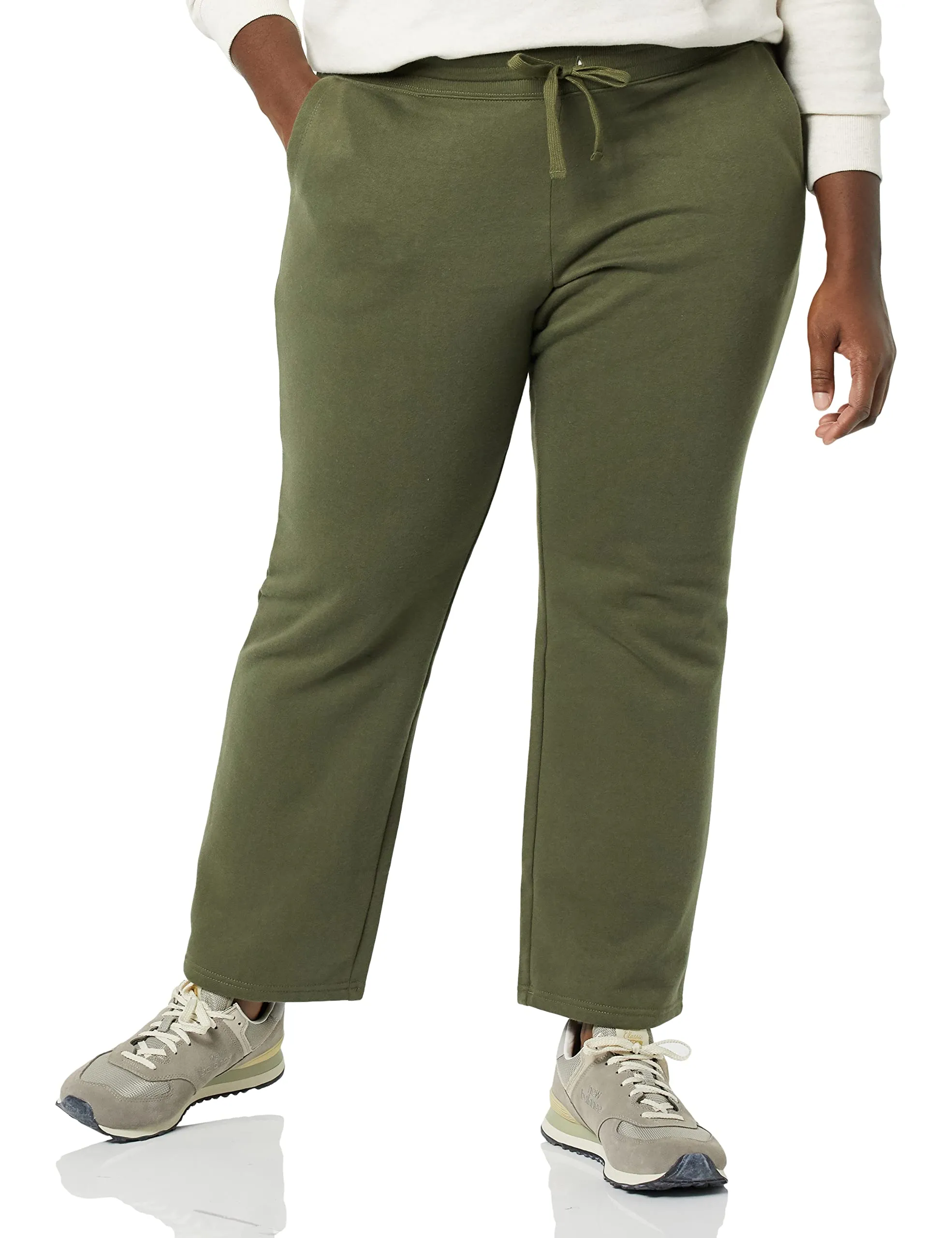 Amazon Essentials Pantaloni Tuta Donna a Gamba Dritta in Pile, Verde Oliva, L - immagine 3