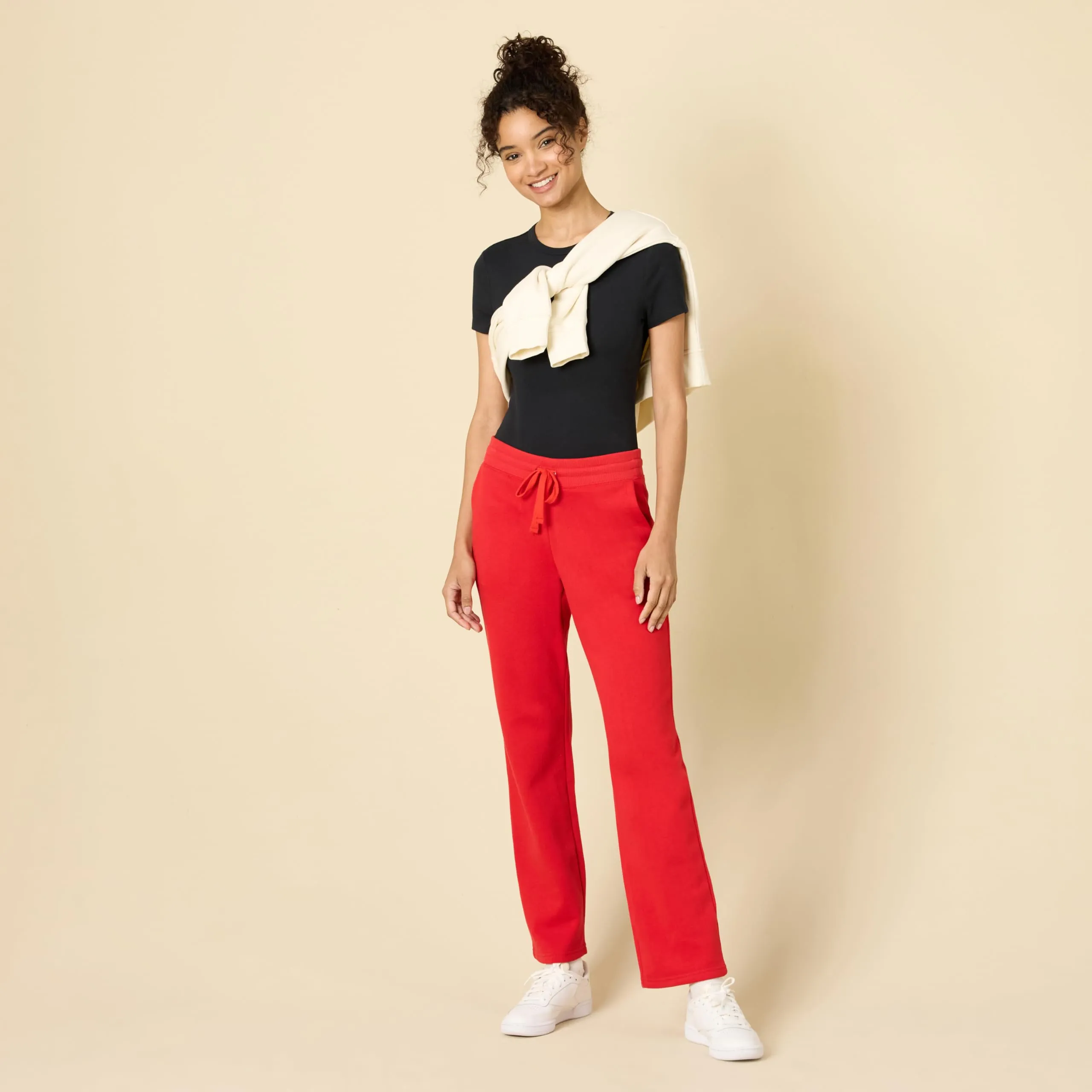 Amazon Essentials Pantaloni Tuta Donna a Gamba Dritta in Pile, Rosso, S - immagine 3