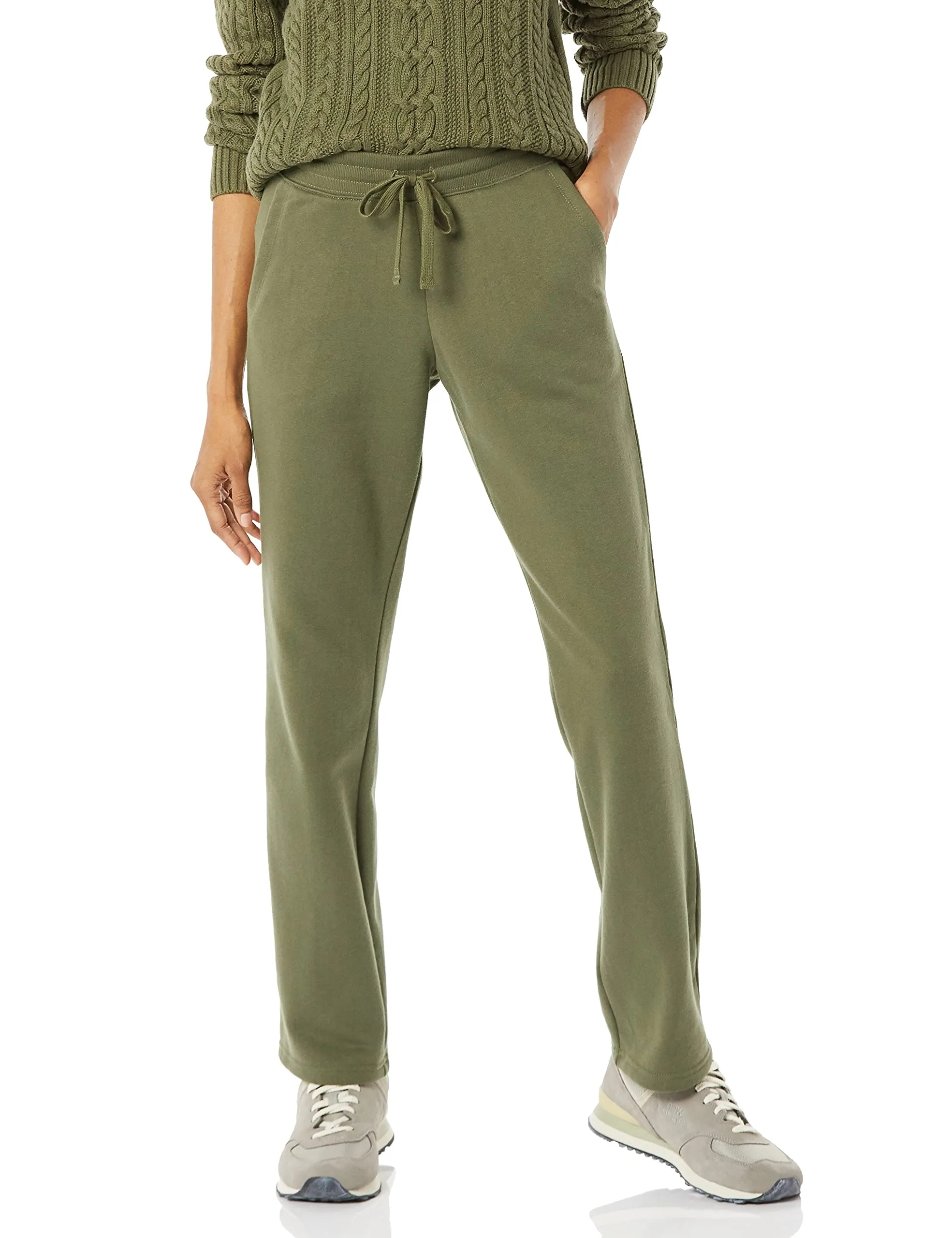 Amazon Essentials Pantaloni Tuta Donna a Gamba Dritta in Pile, Verde Oliva, XXL - immagine 1