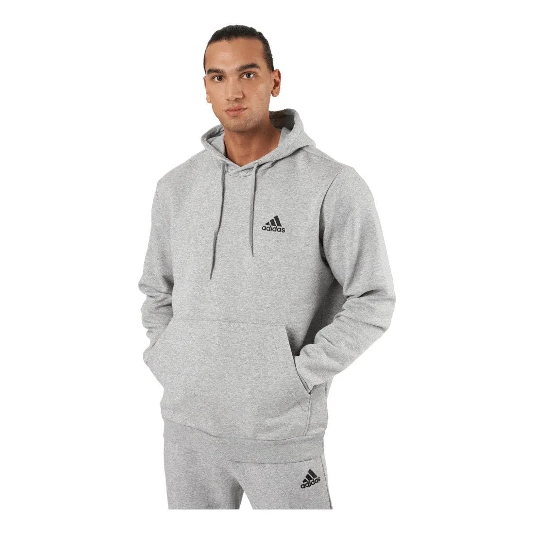 adidas Essentials Fleece Hoodie - Medium Grey Heather/Black, XXL Uomo - immagine 2