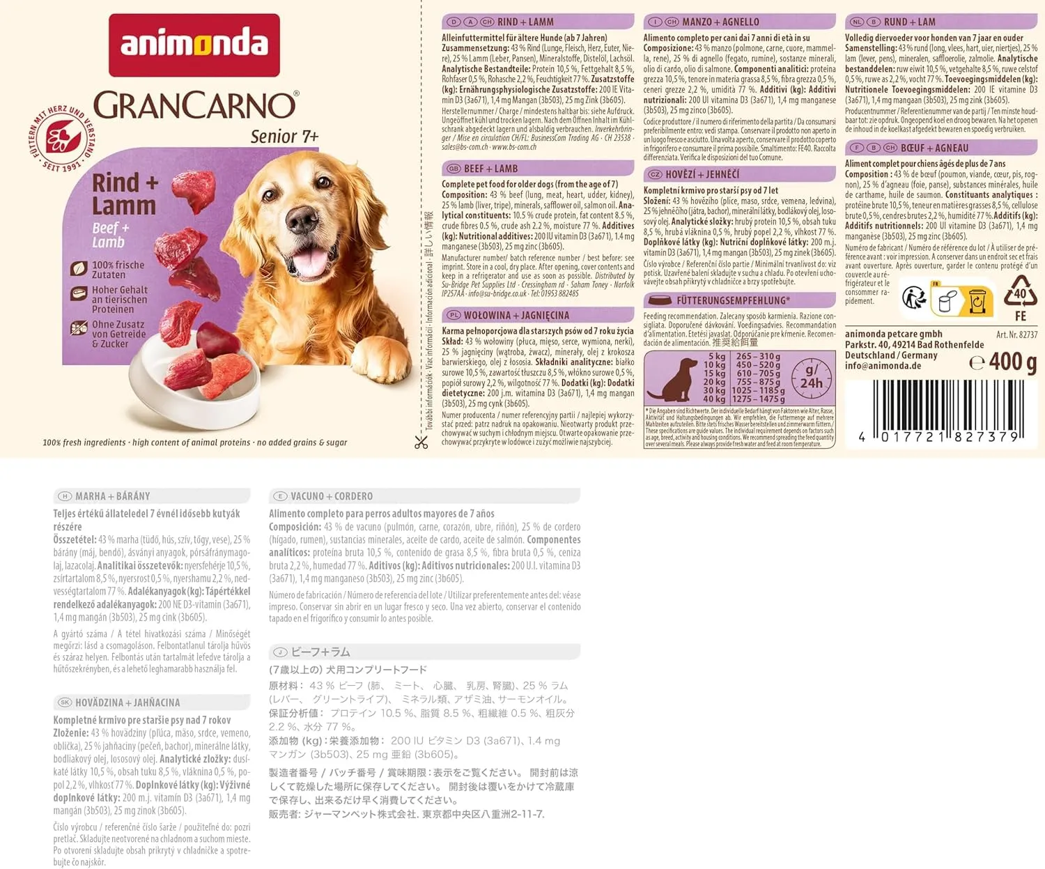 animonda GranCarno Senior Cibo Umido per Cani, Manzo e Agnello, 6 x 400 g - immagine 4