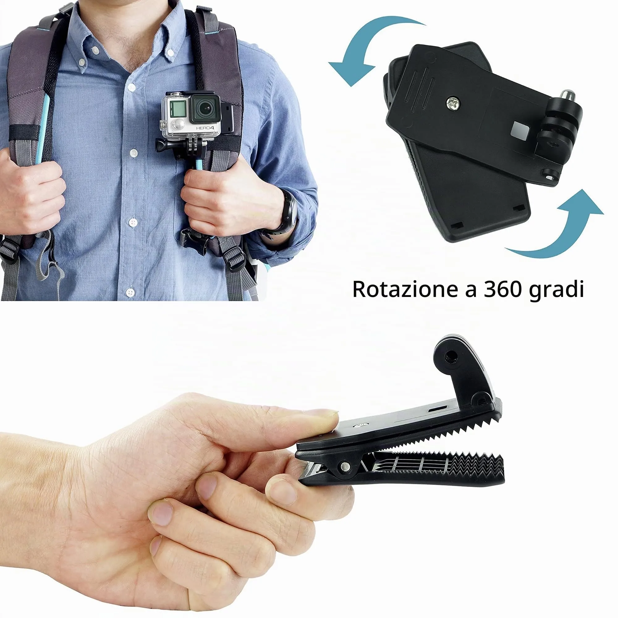 CAMKIX Bundle Supporto di Montaggio per Testa, Zaino e Cappello per GoPro Hero e DJI Osmo Action - immagine 5