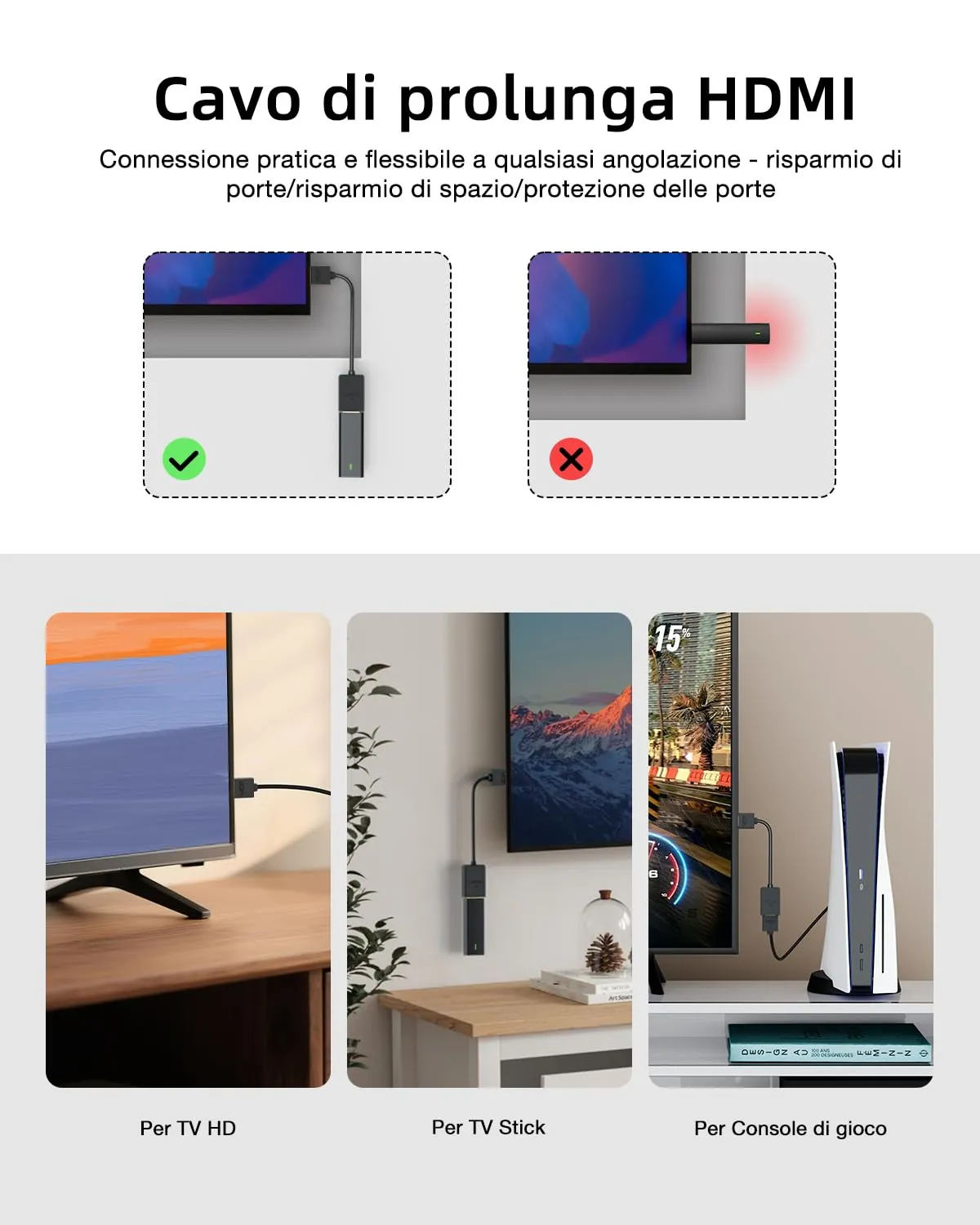 VCE Prolunga HDMI Alta Velocità Maschio Femmina 4K, 14cm, 2 Pezzi - immagine 2