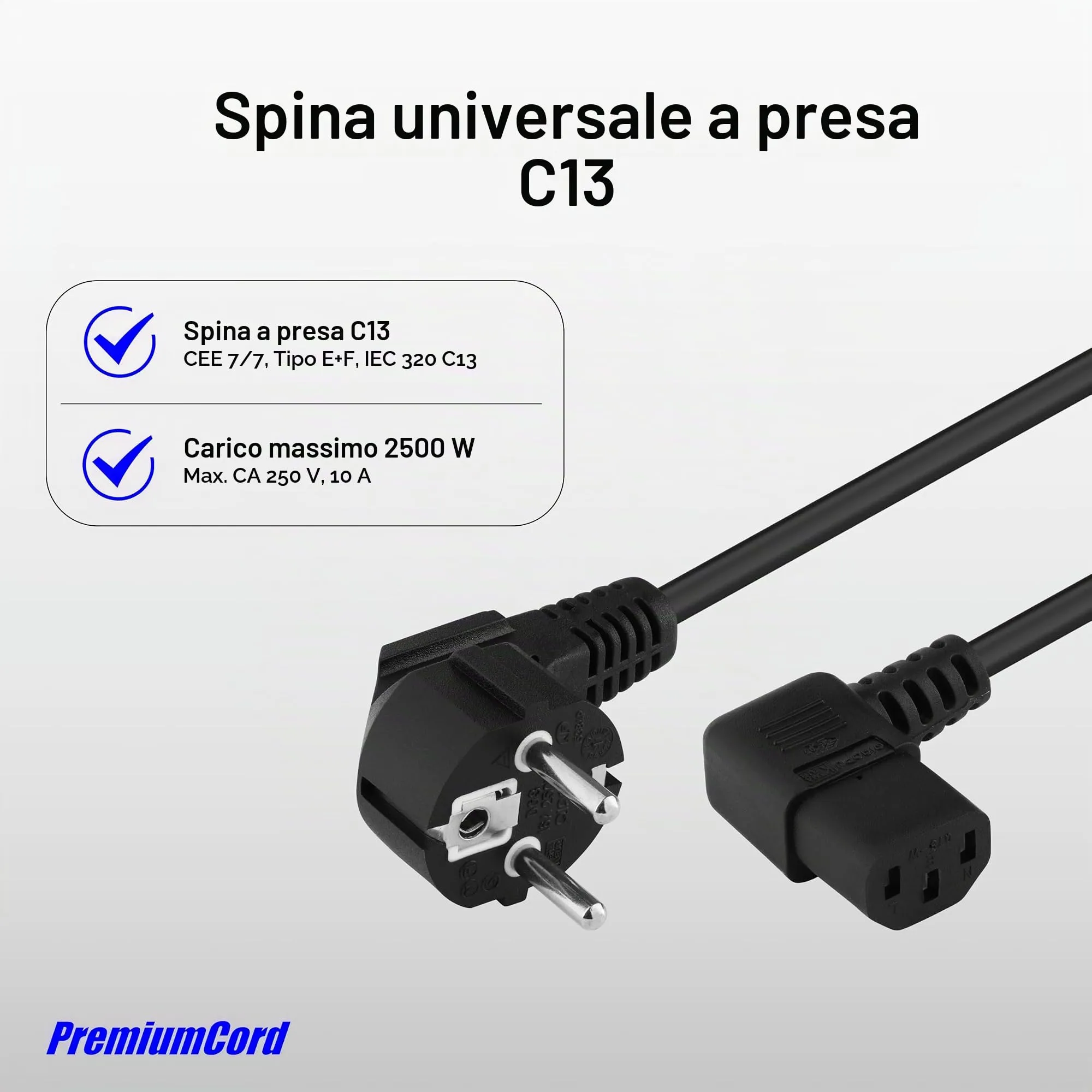 PremiumCord Cavo di Alimentazione IEC 320 C13, 230V, 3m, Nero - immagine 5