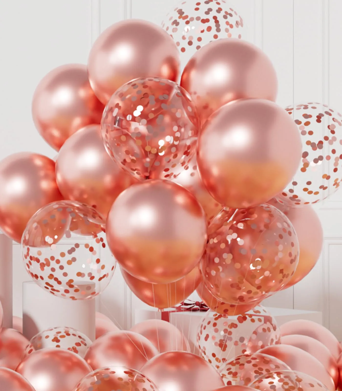 AULE Palloncini Oro Rosa Metallizzati con Coriandoli, 42 Pezzi, 30cm - immagine 1