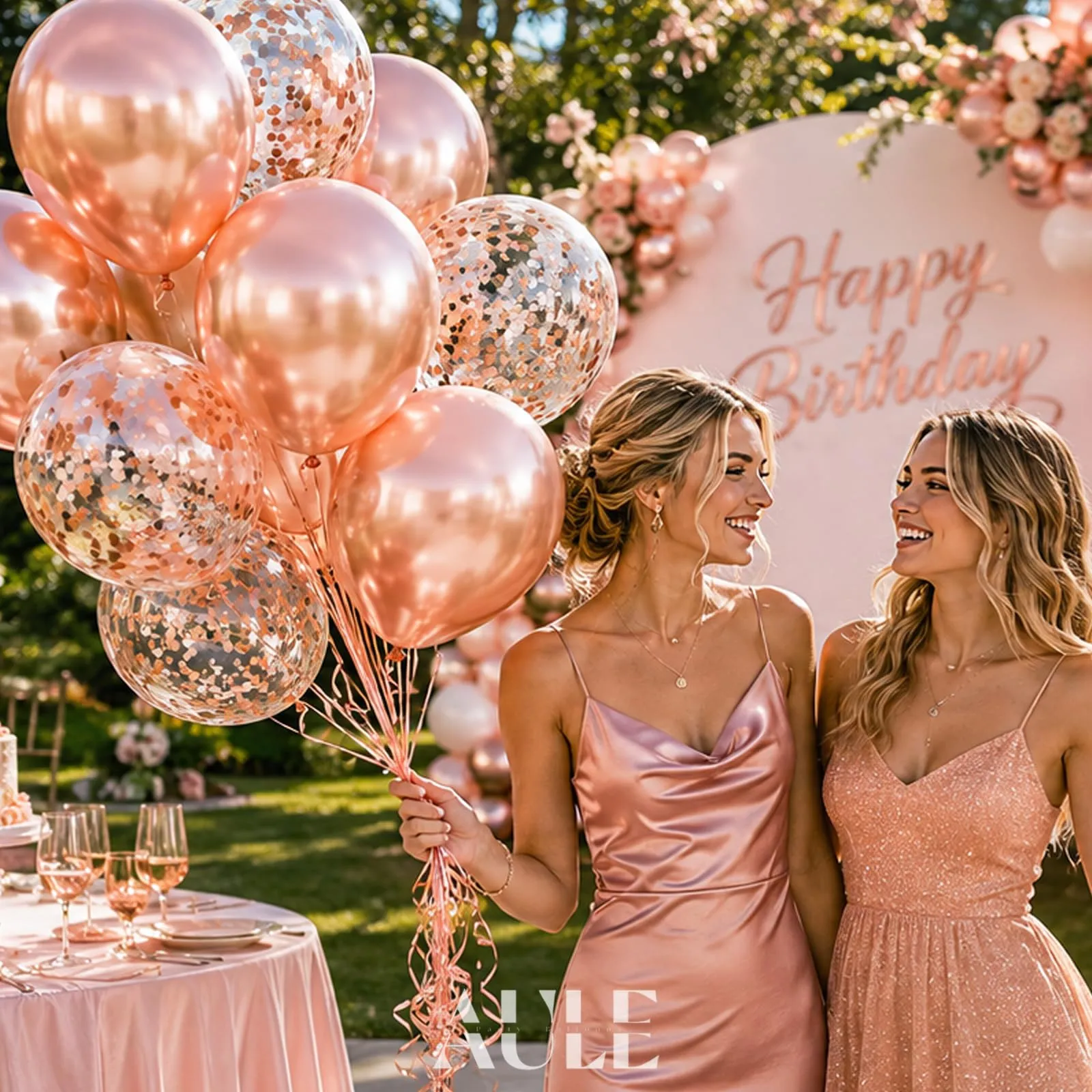 AULE Palloncini Oro Rosa Metallizzati con Coriandoli, 42 Pezzi, 30cm - immagine 2