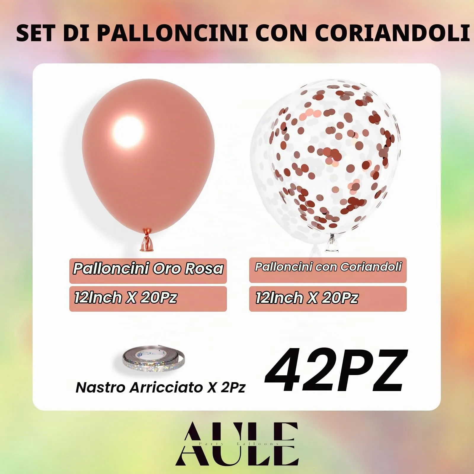 AULE Palloncini Oro Rosa Metallizzati con Coriandoli, 42 Pezzi, 30cm - immagine 3