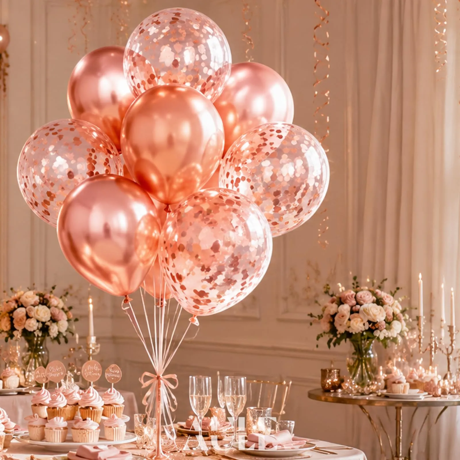 AULE Palloncini Oro Rosa Metallizzati con Coriandoli, 42 Pezzi, 30cm - immagine 4