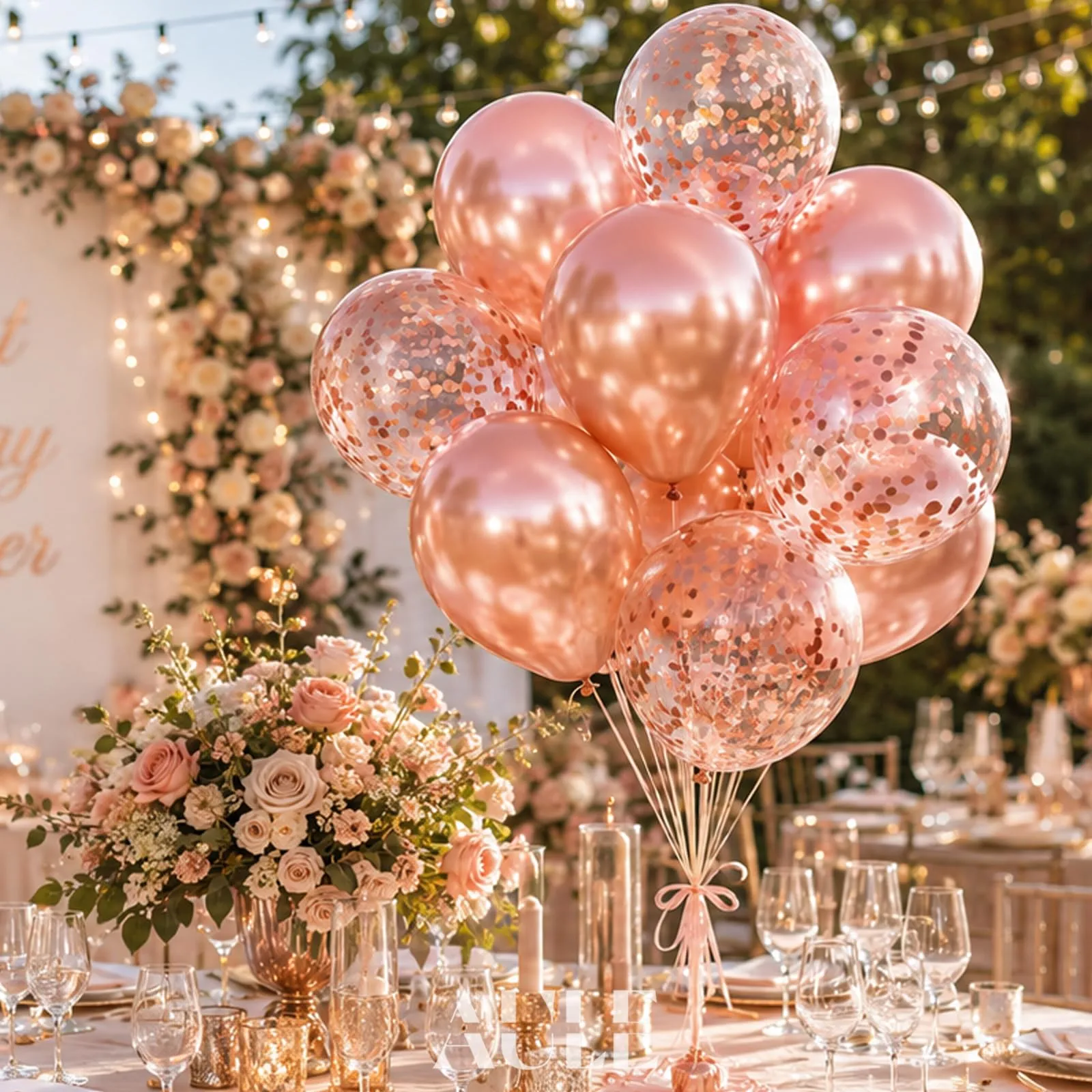 AULE Palloncini Oro Rosa Metallizzati con Coriandoli, 42 Pezzi, 30cm - immagine 5