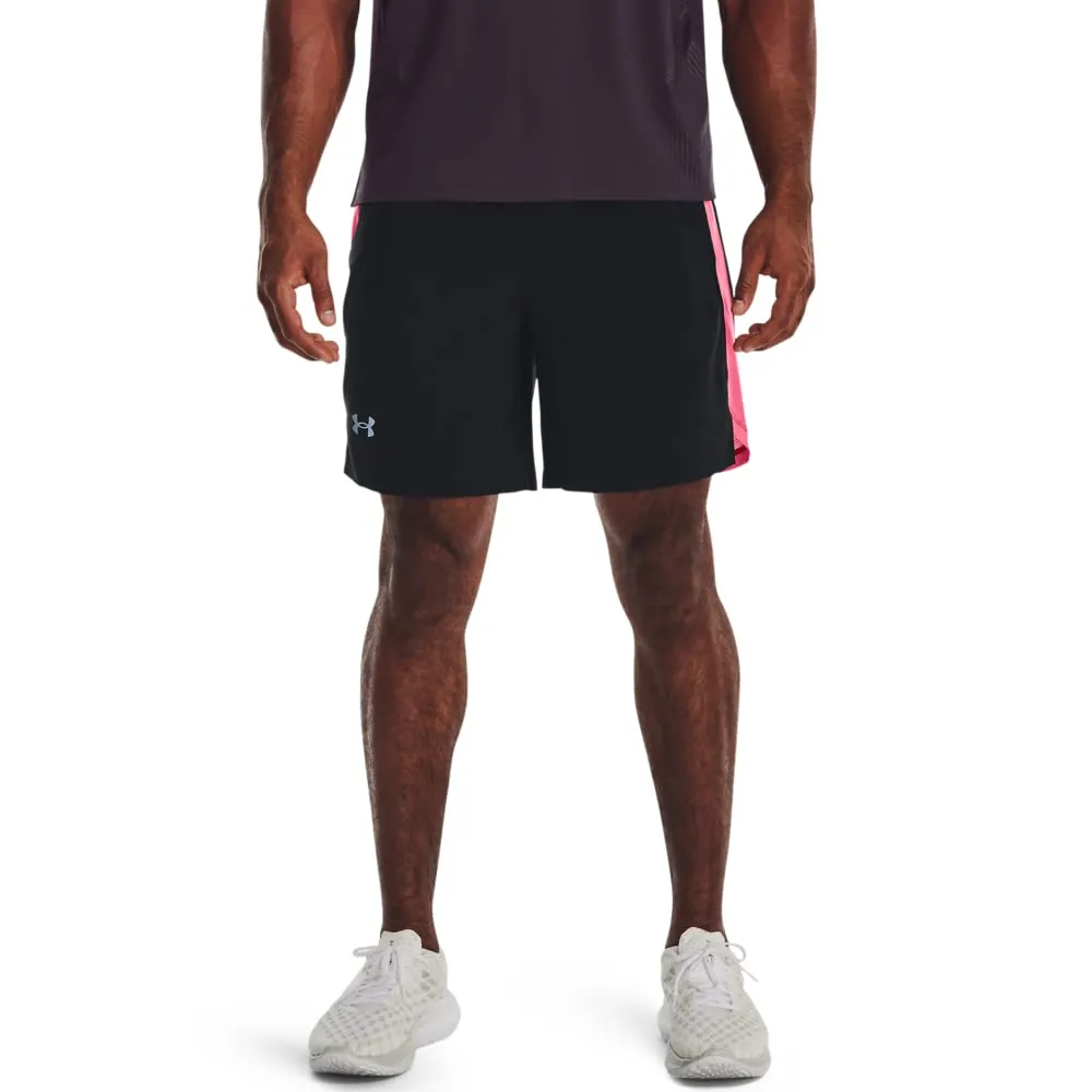 Under Armour Launch Stretch Woven 7" Pantaloncini da Uomo - Nero/Rosa Shock/Riflettente, S - immagine 1