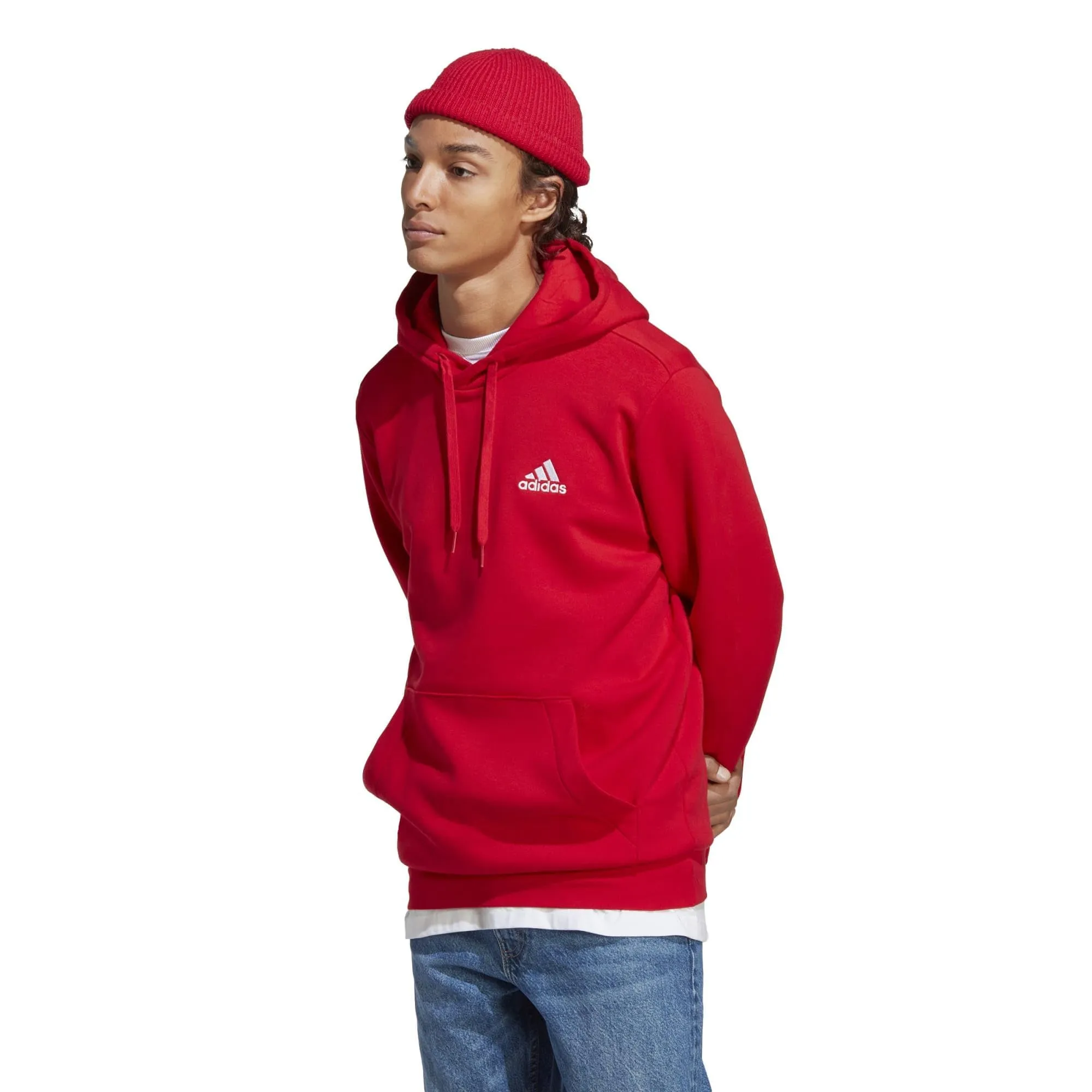 adidas Essentials Felpa in pile da uomo, Scarlatto, XXL - immagine 2