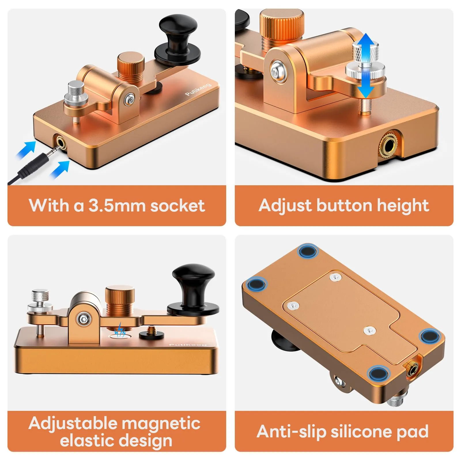 Putikeeg Chiave Morse CW Automatica in Lega di Alluminio per Comunicazioni Onde Corte, 9,5×4,7×4,3cm - immagine 2