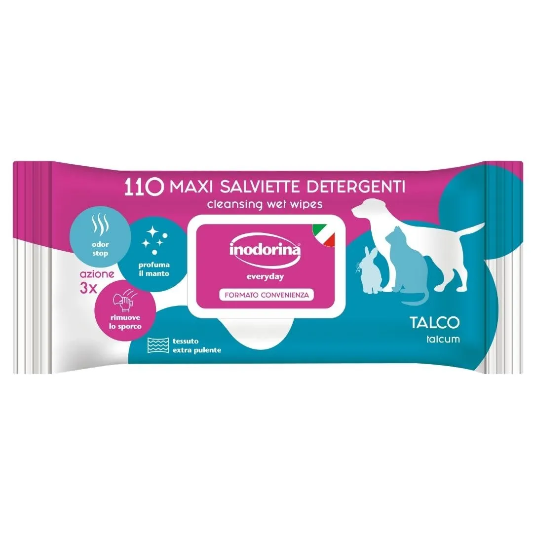 Inodorina Salviette per Cani e Gatti Everyday, Talco, 110 Pezzi - immagine 1