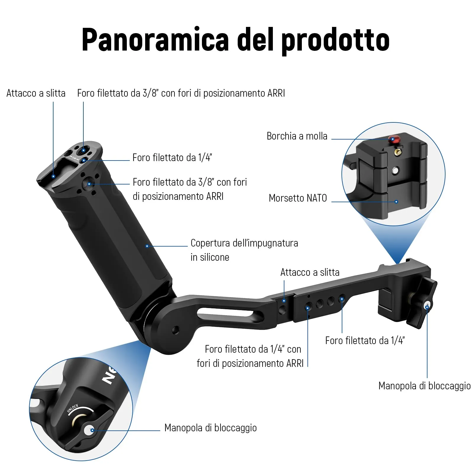 NEEWER Maniglia Regolabile per DJI Ronin RS 5, RS 4, RS 3, RS 2, RSC 2, ST49 - immagine 2