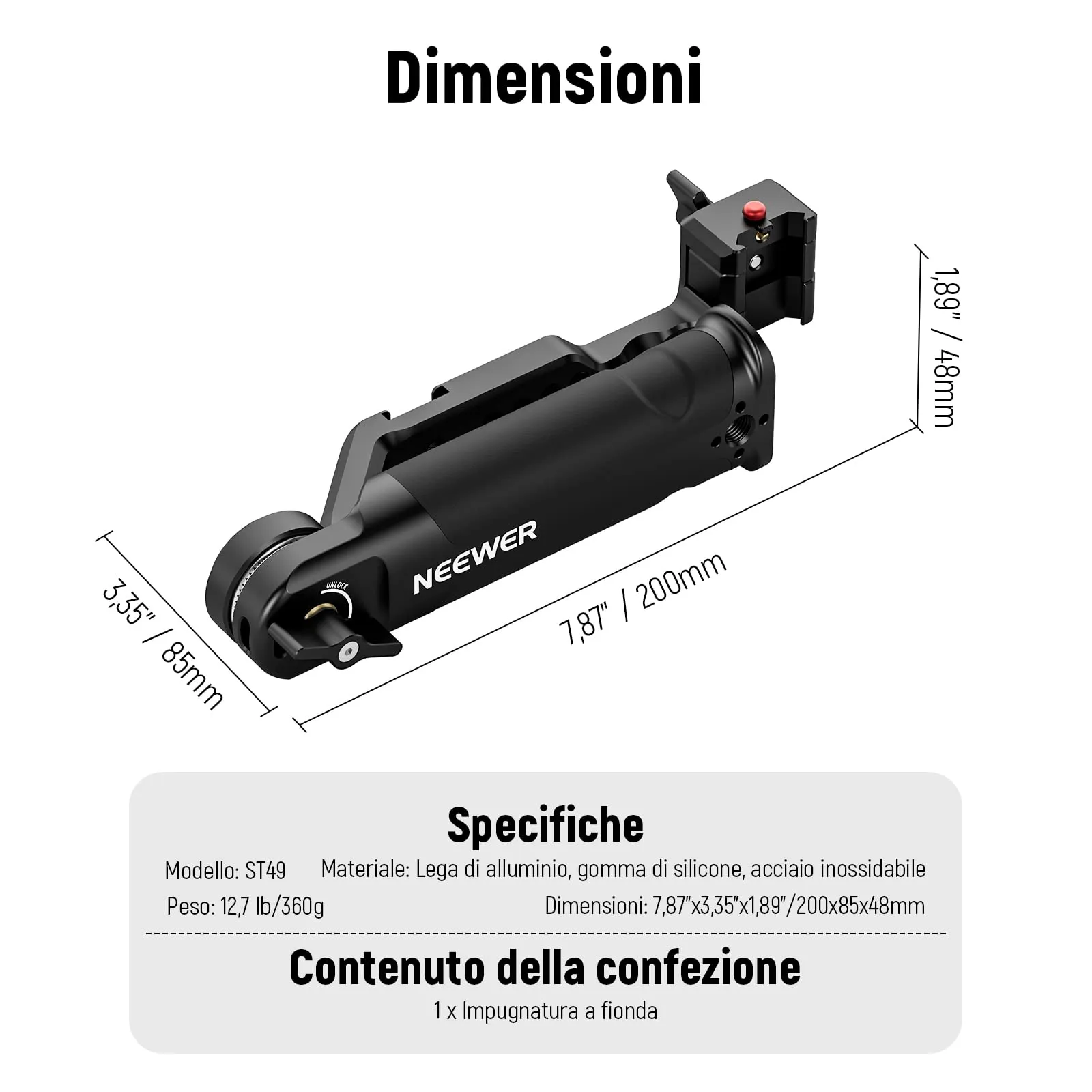 NEEWER Maniglia Regolabile per DJI Ronin RS 5, RS 4, RS 3, RS 2, RSC 2, ST49 - immagine 9
