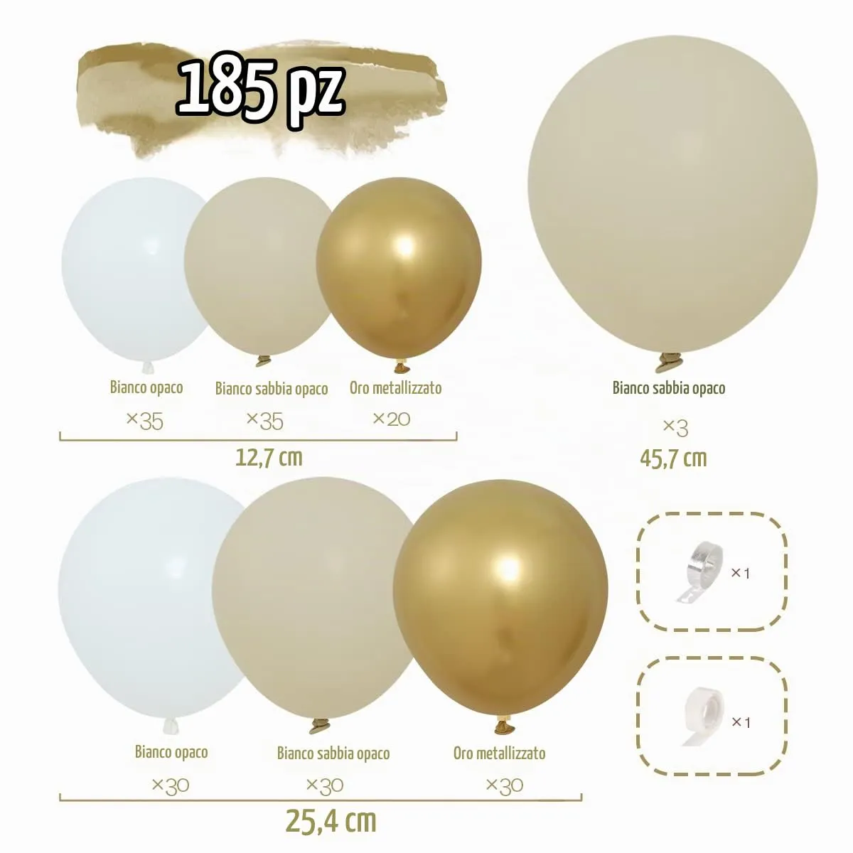 Netnology Kit Arco Palloncini Beige e Oro, 185 Pezzi - immagine 2