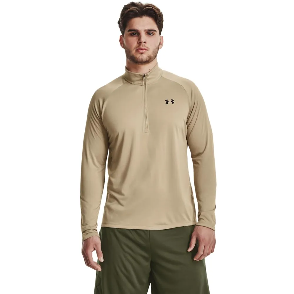 Under Armour Tech 2.0 1/2 Zip-up Long Sleeve T-Shirt, City Khaki/Nero, L Uomo - immagine 1