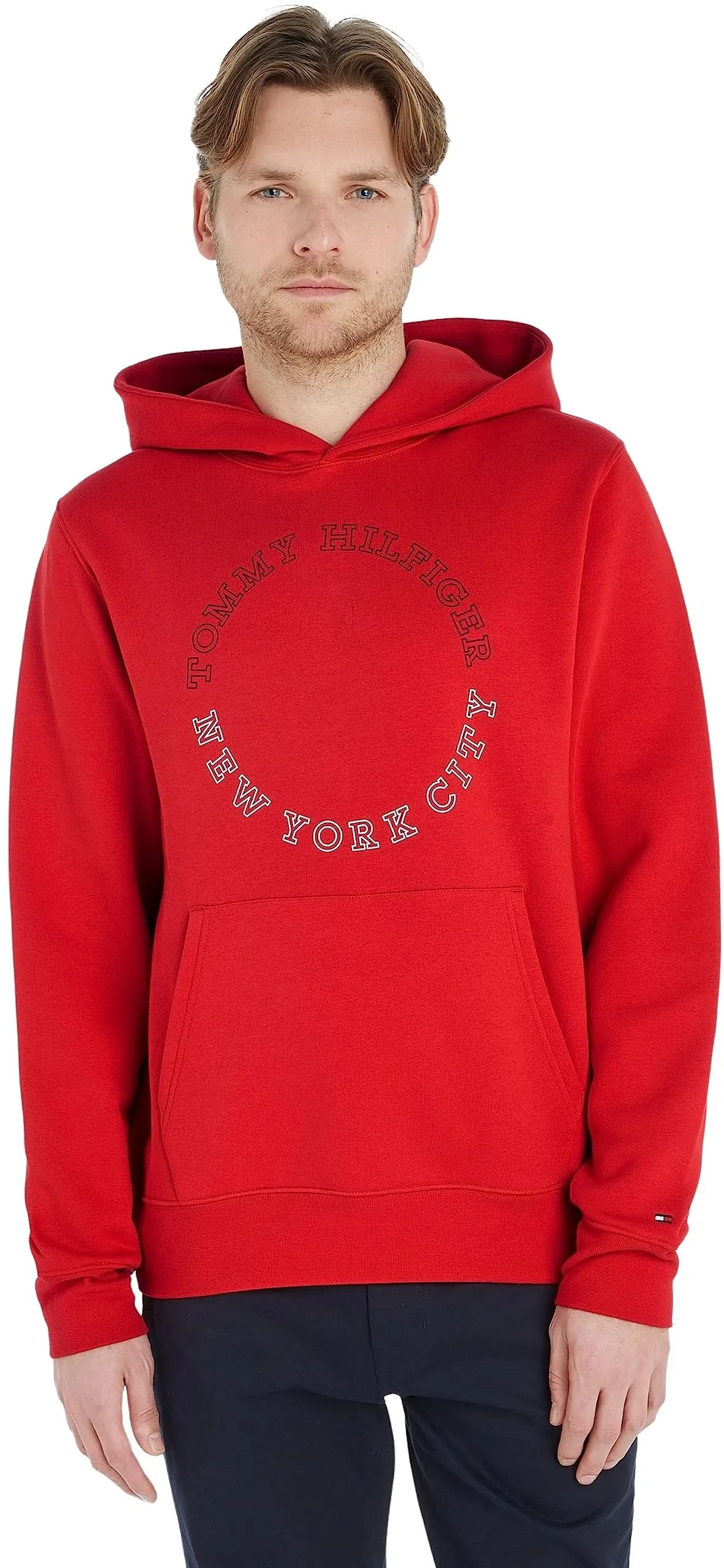 Tommy Hilfiger Felpa Uomo con Cappuccio, Rosso Fireworks, M - immagine 1