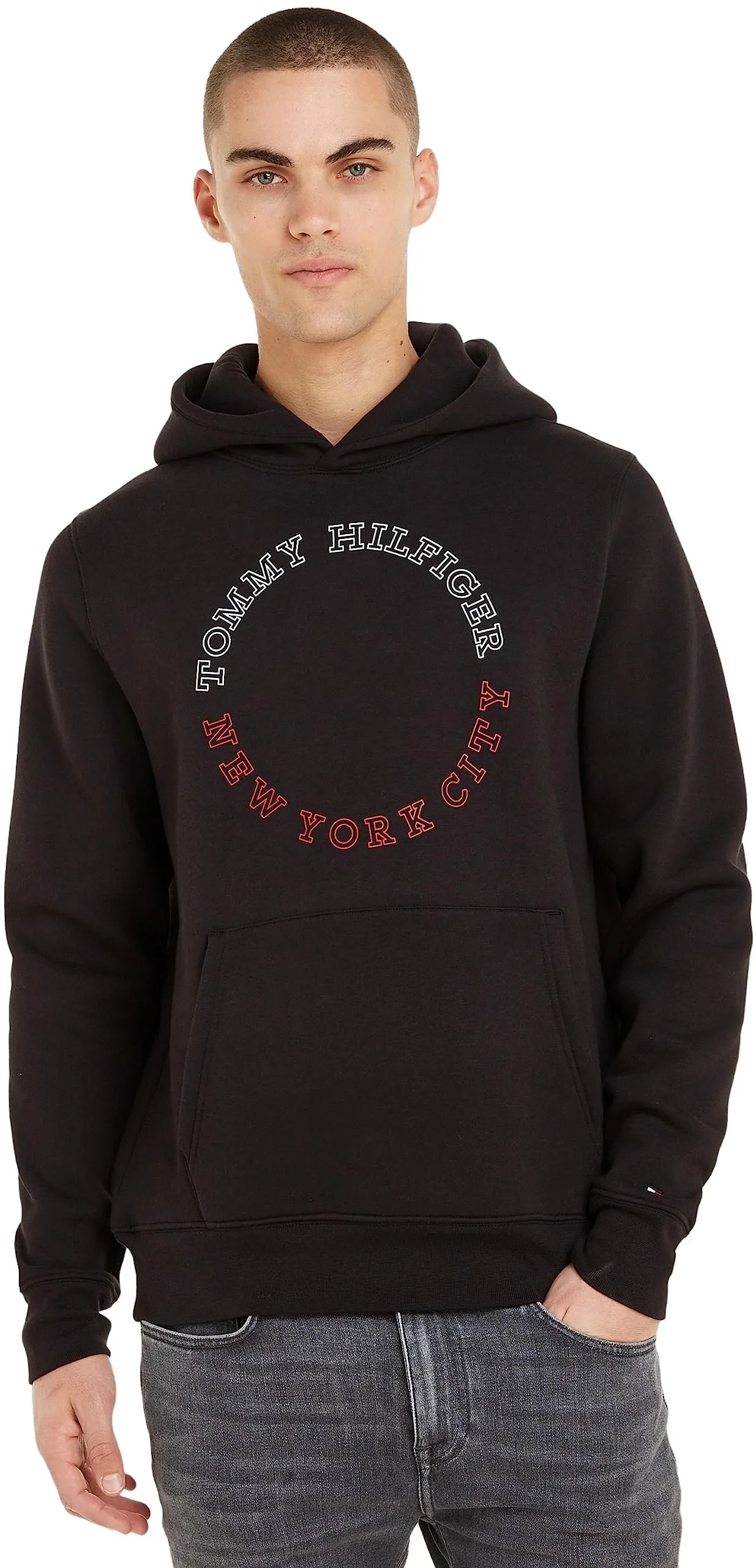 Tommy Hilfiger Felpa Uomo con Cappuccio, Nero, S - immagine 1
