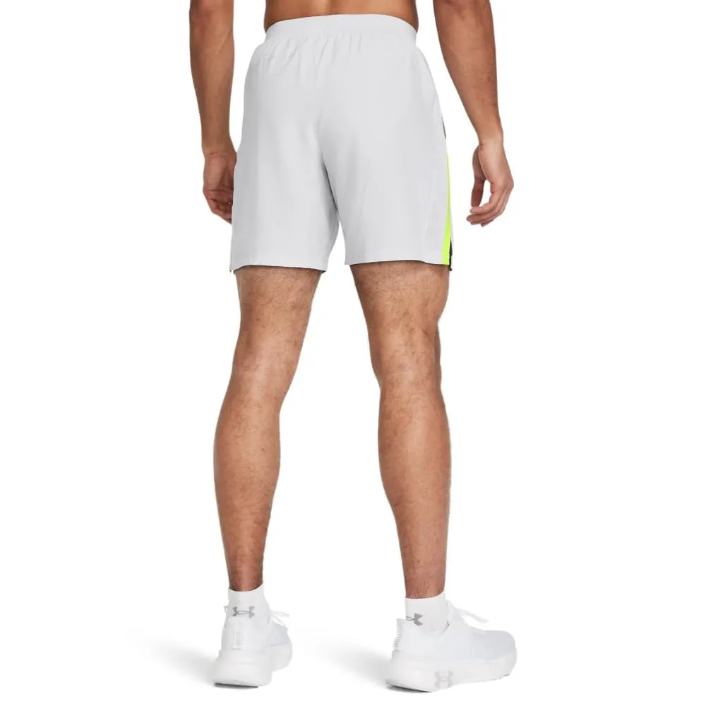 Under Armour Launch 7" Men's Running Shorts, Halo Grey 014/High Vis Yellow 731 - immagine 2