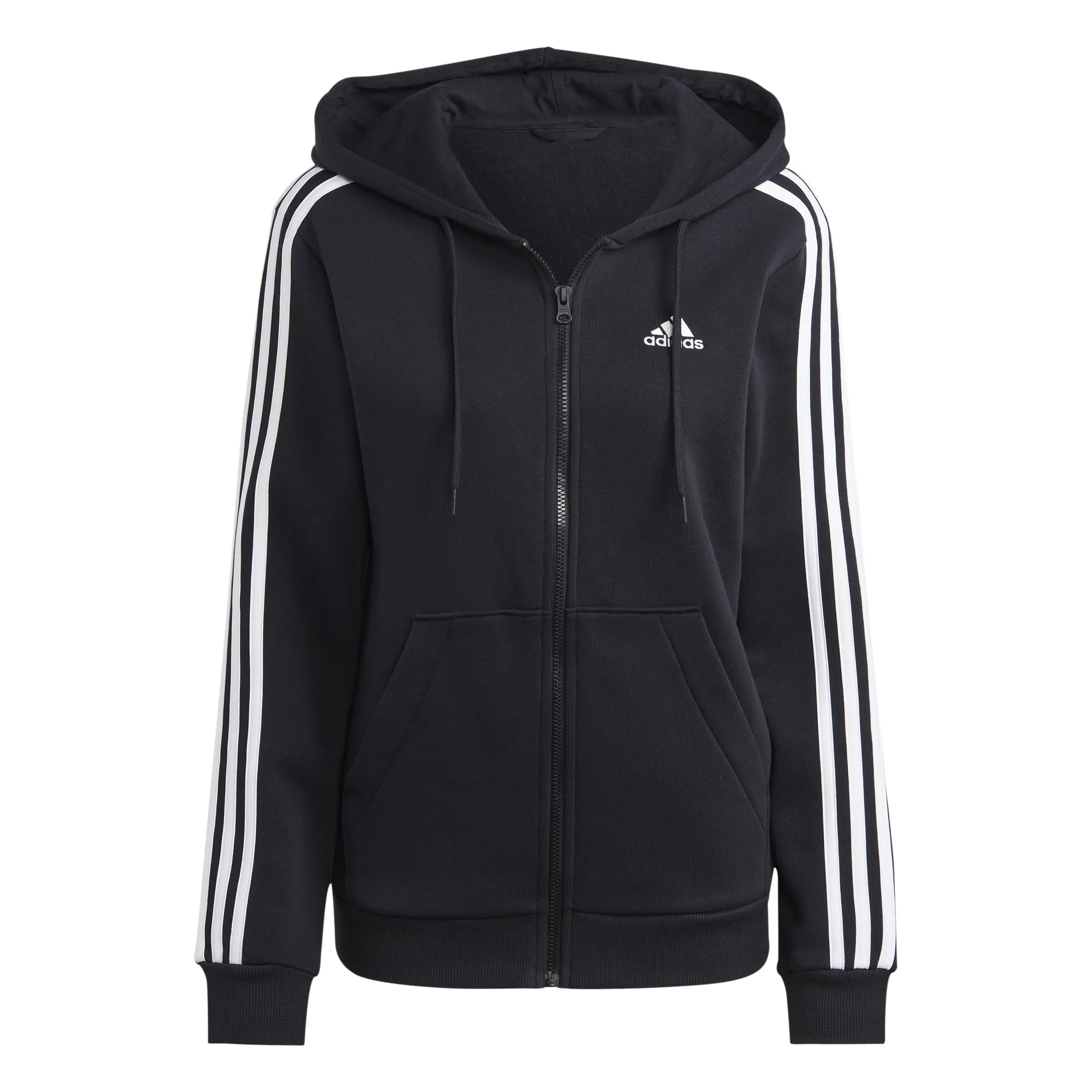 adidas Women's Essentials 3-Stripes Full-Zip Fleece Hoodie Black/White XS - immagine 1