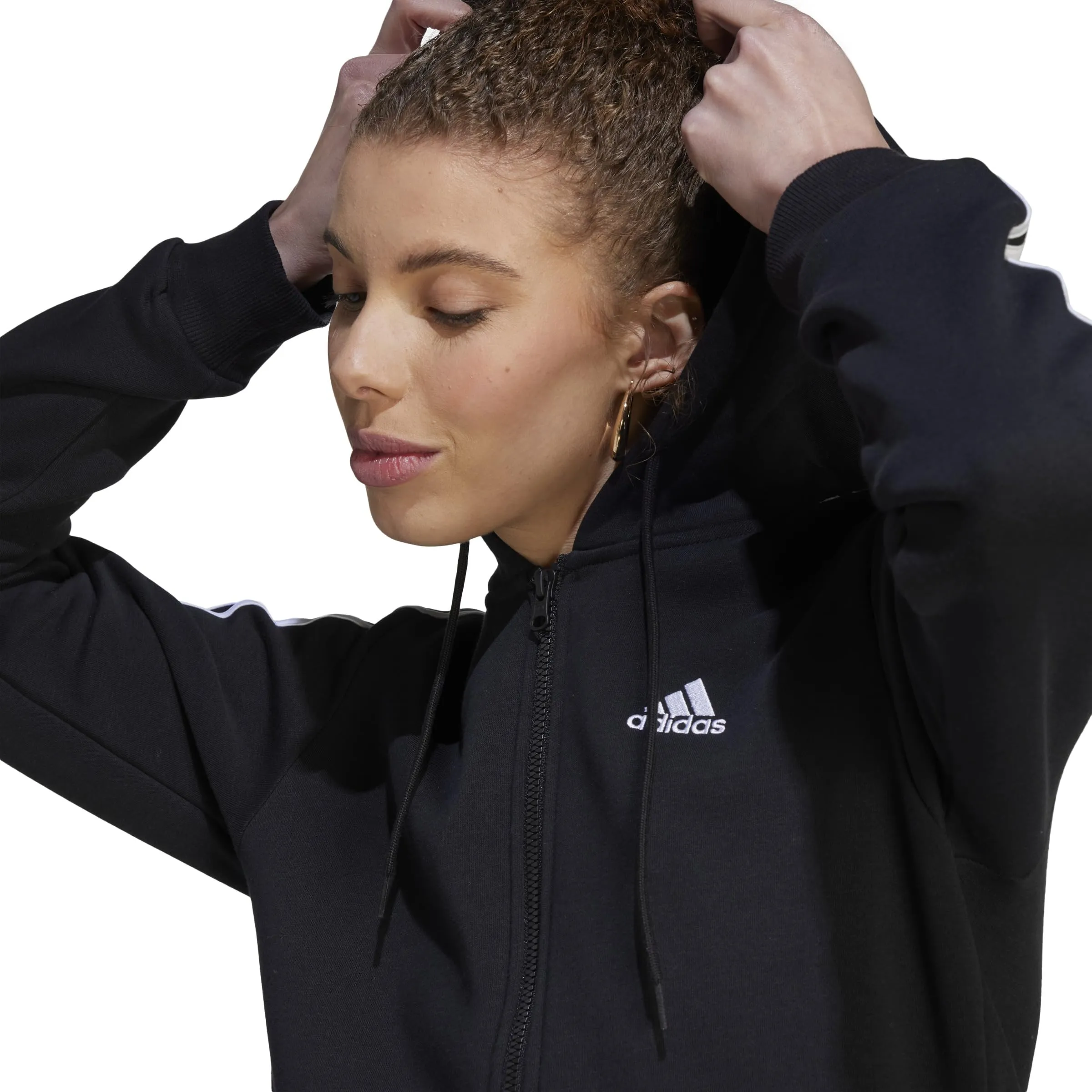 adidas Women's Essentials 3-Stripes Full-Zip Fleece Hoodie Black/White XS - immagine 3