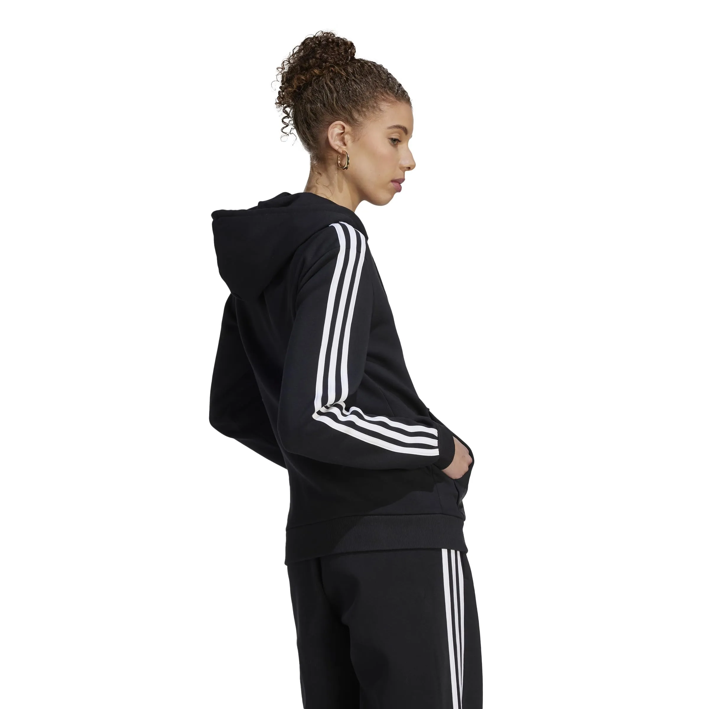 adidas Women's Essentials 3-Stripes Full-Zip Fleece Hoodie Black/White XS - immagine 5