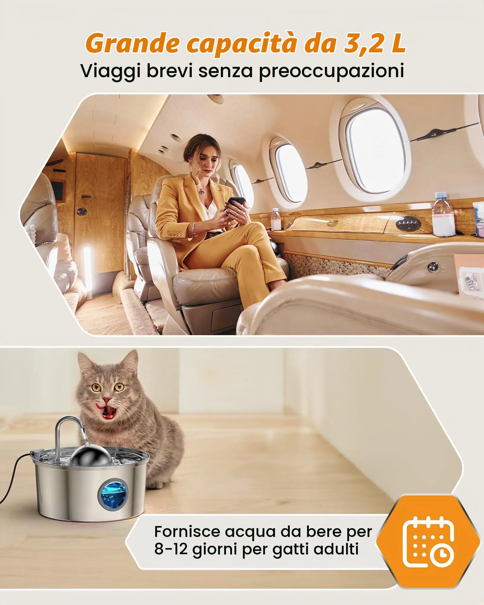 AONBOY Fontanella per Gatti in Acciaio Inox 3.2L con Finestra Trasparente e Filtrazione Multipla, S3-SC - immagine 5