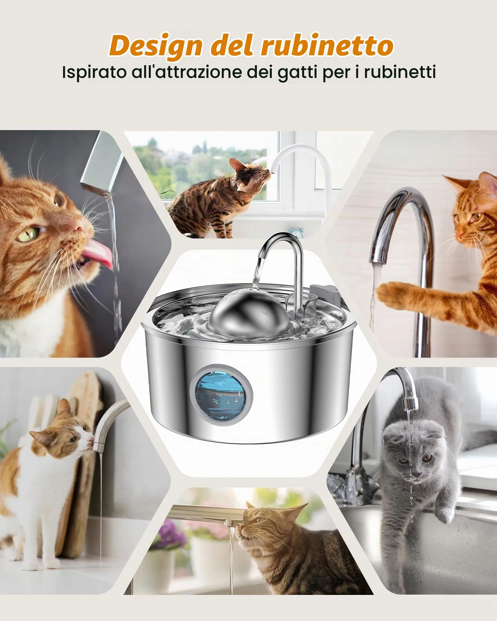 AONBOY Fontanella per Gatti in Acciaio Inox 3.2L con Finestra Trasparente e Filtrazione Multipla, S3-SC - immagine 9