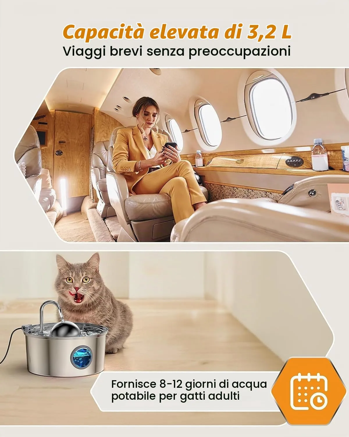AONBOY S3-SC-Pro Fontanella per Gatti in Acciaio Inox, 3.2L, con Finestra Trasparente, 6 Filtri e 3 Spugne - immagine 4