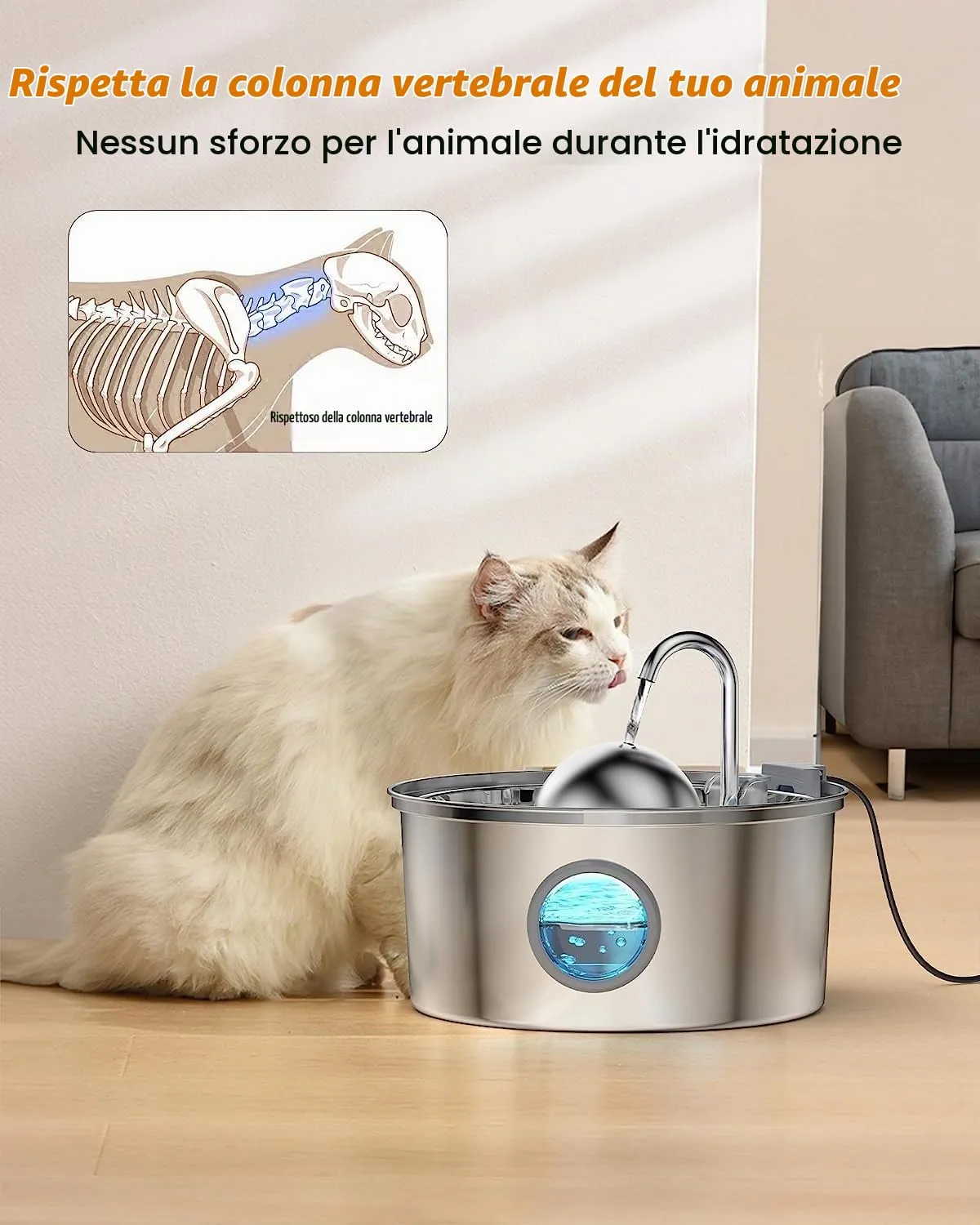 AONBOY S3-SC-Pro Fontanella per Gatti in Acciaio Inox, 3.2L, con Finestra Trasparente, 6 Filtri e 3 Spugne - immagine 6