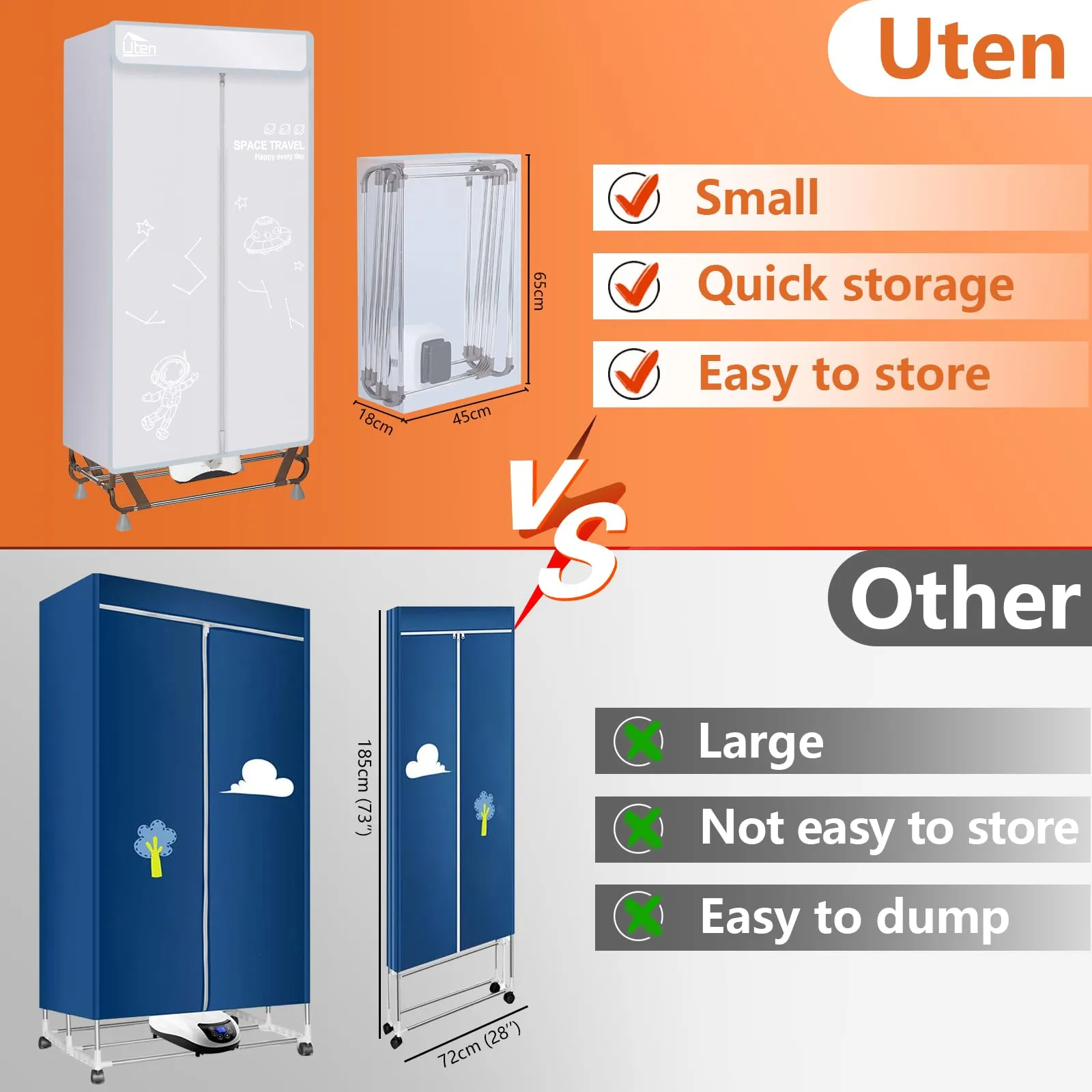 Uten Asciugatrice Pieghevole Portatile 1500W E2003 - immagine 6