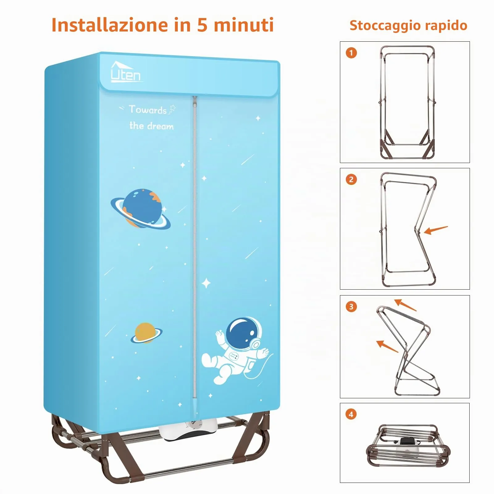 Uten Asciugatrice Pieghevole 140cm, 1500W Portatile, Capacità 15kg - immagine 5