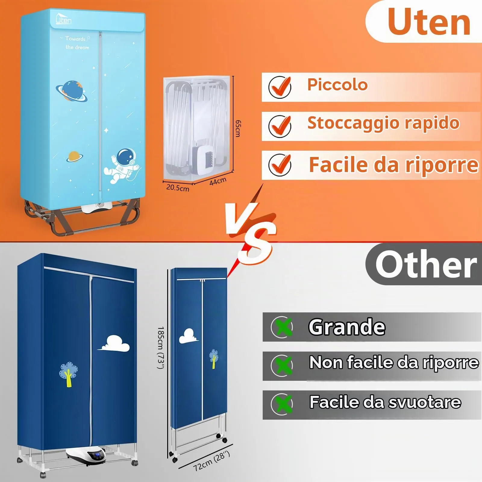 Uten Asciugatrice Pieghevole 140cm, 1500W Portatile, Capacità 15kg - immagine 6