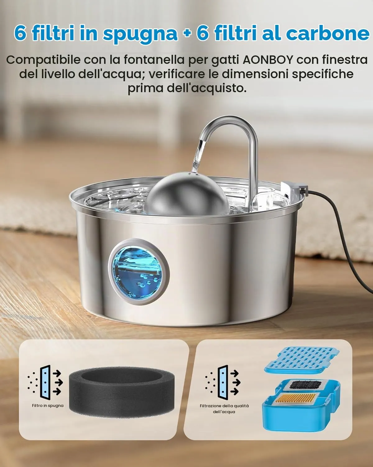 AONBOY Filtri Fontanella per Gatti, 12 Filtri e 12 Spugne, per S3-SC - immagine 2
