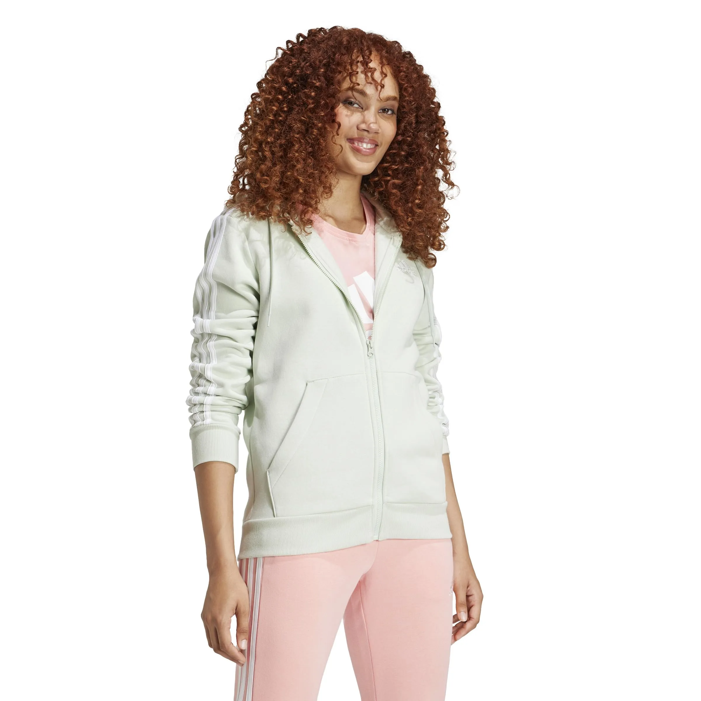 adidas Women's Essentials 3-Stripes Full-Zip Fleece Hoodie - Linen Green, XS - immagine 4