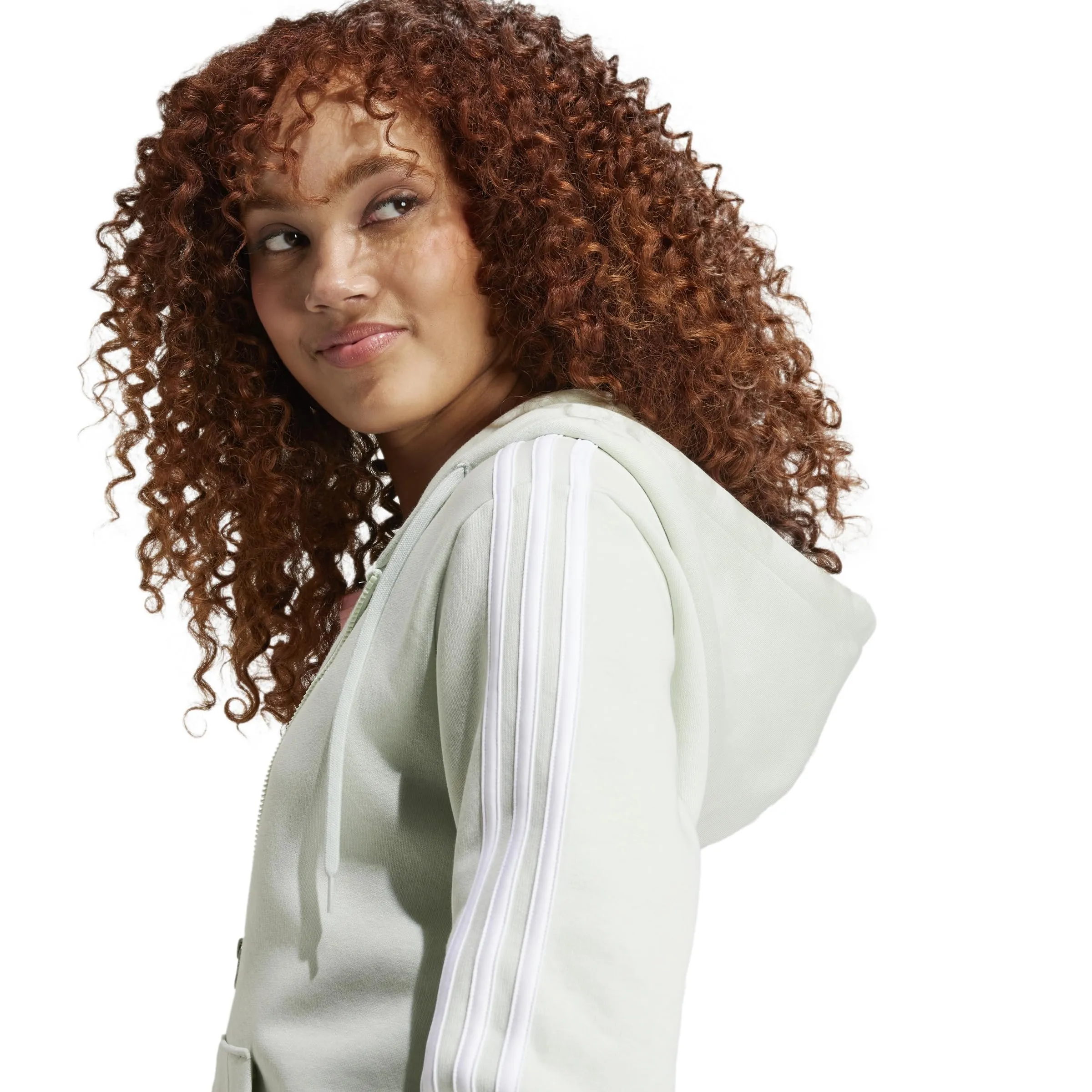adidas Women's Essentials 3-Stripes Full-Zip Fleece Hoodie - Linen Green, XS - immagine 5
